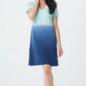 L Isaac Mizrahi Ombre V Neck T Shirt Dress Blue